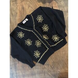 Vintage Huntington Ridge Cardigan Sweater LS Floral Embroidered Beaded Size L